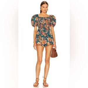 Ulla Johnson Orange and Teal FLoral Arlo Playsuit Romper